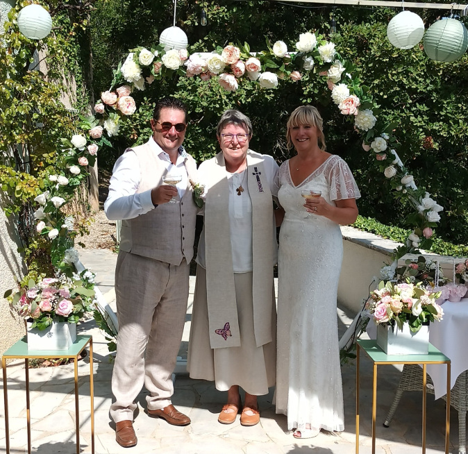 Janet Varty with a happy couple