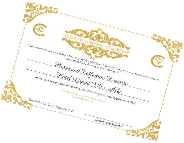Example copy of blessing commemorative certificate
